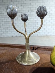 Three Arm Candlestick With A Brass Finish