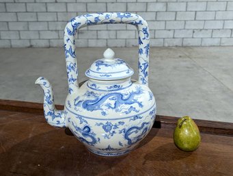 Chinese Blue And White Porcelain Tea Kettle With Dragons