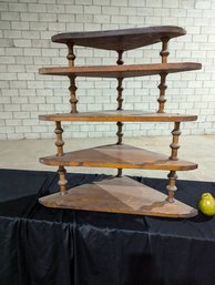 Antique Folk Art Corner Shelf Made With Old Wood Spools