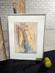 Vintage Signed Watercolor Of Birds #16