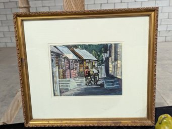 Signed Watercolor Of Two Figures On Bikes #22