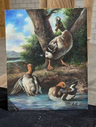 Signed Oil On Board Painting Of Ducks #24