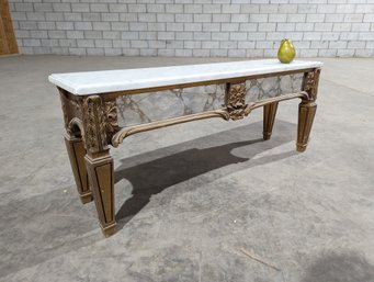 Small Vintage Marble Top Console With A Mirrored Front