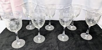 Set Of 7 Vintage Embossed Crystal Wine Glasses