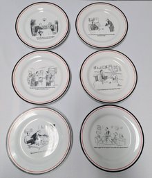 Set Of (6) New Yorker Restoration Hardware Exclusive Dessert Plates Cartoon Bank