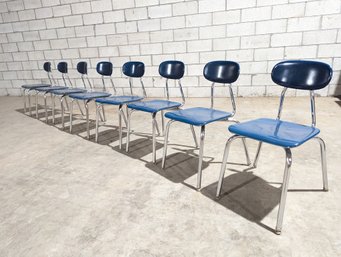 Set Of Eight Blue Adult Size School Chairs #1