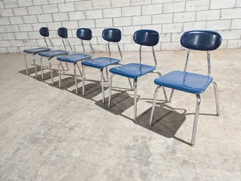 Set Of Six Blue Adult Size School Chairs #3