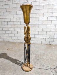 Large Bronze Floor Lamp With Swans And Serpents