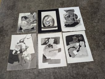 Set Of Six Large Black And White Abstract Ink Drawings