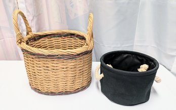 Set Of 2 Storage Baskets - Wicker & Cloth