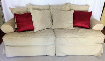 Town & Country Skirted Bottom Couch Custom Upholstered Couch & Throw Pillows