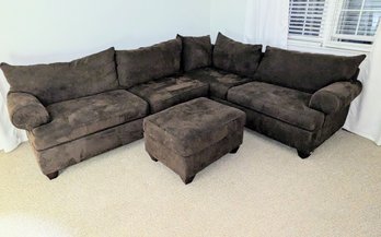 Beautiful Micro Suede Brown Sectional Couch & Ottoman - Made In America