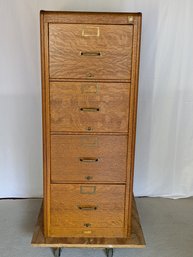 Vintage MCM 4 Drawer Tiger Oak Wood File Cabinet (No Key For The Lock)