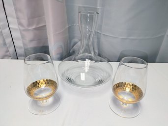 Pair Of Fitz & Floyd Gold Accented Glasses & Glass Decantur