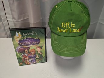 Disney Peter Pan Return To Neverland DVD & Disney 'Off To Neverland' Peter Pan Baseball Cap