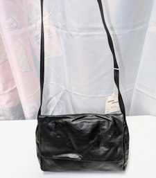 K & S Handbags All Leather Black Fold Over Bag