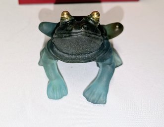 Vintage Daum France Pate De Verre Crystal Frog W/Gold Eyes. Signed