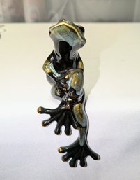 Vintage Glazed Ceramic Shelf Sitter Frog Figurine By Dazzle