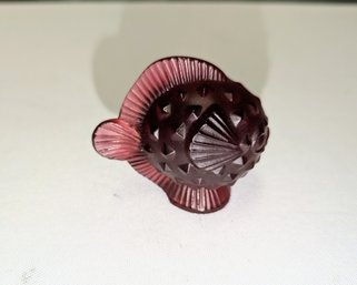 Vintage Lalique, France, Red Crystal Puffer Fish