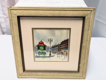 Vintage Signed, Framed Antonio DeVity Painting -  Town Square Scene