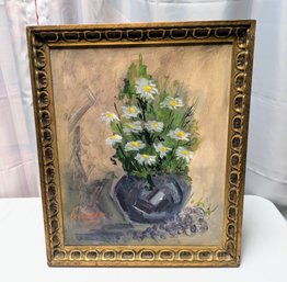 Ornate Wood & Resin Framed Still Life Floral Painting On Canvas, Signed By Artist - Calabro