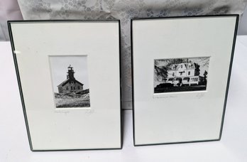 Set Of 2 Antique Pencil Signed & Framed B & W Photographs, 'North Light' & 'Eisenhower House'