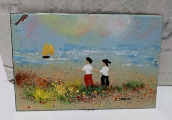 Vintage Louis Cardin (French Artist), Signed Enamel Miniature Painting On Copper