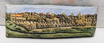 Vintage Hand Carved & Painted Pottery Dimensional Judaica Israel  Wall Hanging- Signed DJ In Corner