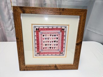 Framed Kate Adams Antique Heart Design Pattern Quilt Print - Print 1 In A Series Of 2