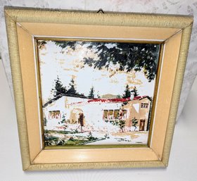 Vintage Hand Painted Tile In A Ceramic & Wood Frame, Signed By The Artist