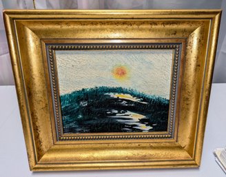 Double Gold Gilt Framed Signed Oil Painting On Canvas - Sunrise Over A Pond