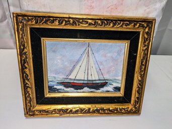 Vintage Ornate Framed & Signed Painting Of A Sailboat