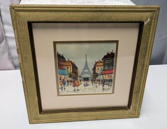 Vintage Signed, Framed Antonio DeVity Painting - Paris Down Town Scene With The Eiffel Tower In The Background