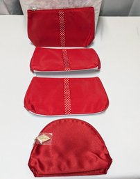 Lot Of 4 Clarins Red Cosmetic Bags