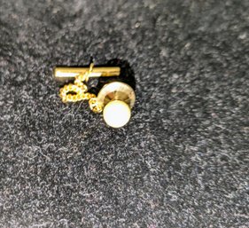 Cultured Pearl Tie Tack In Gold Plate Setting