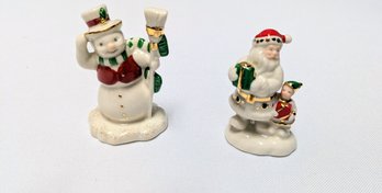 Lot Of 2 Vintage Lenox Mistletoe Park Santa & Snowman Figurines - No Box