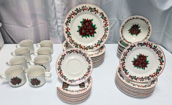 Vintage Lorraine's Classic Poinsettia Design Dinnerware Set Service For (8) - 40 Pieces