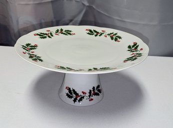 Vintage Apulum Porcelain Holly Berries Design Pedestal Cake Dish - Romania