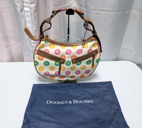 Vintage Dooney & Bourke Signature Canvas & Leather Bag With Med. Multi Color Circle Pattern