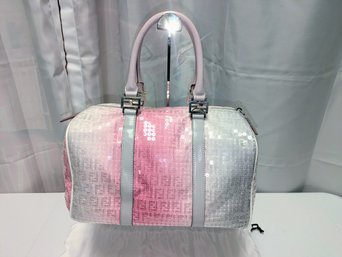 Fendi Zucchino Forever Boston Bag, Sequin, Canvas And Leather