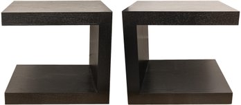 Pair Of Modern Black Minimalist Nightstands Or Side Tables