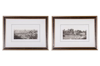 Pair Of Signed Mario Agostini Original Prints Titled 'Torino Le Valentino' And 'Torino Le Panorama'