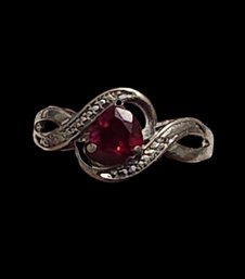 Vintage Sterling Silver Ruby Color Stone Ring, Size 7