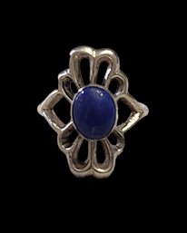 Vintage Sterling Silver Lapis Floral Ring, Size 8