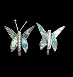 Vintage Sterling Silver Abalone Screw On Butterfly Earrings