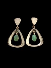 Beautiful Vintage Taxco Sterling Silver Malachite Dangle Earrings