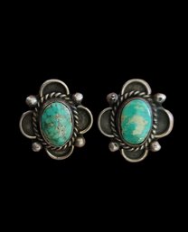 Vintage Sterling Silver Turquoise Clip On Earrings