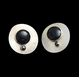 Vintage Sterling Silver Onyx Earrings