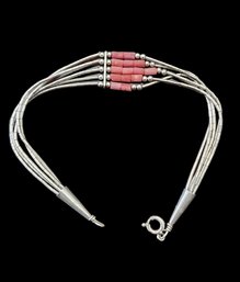 Vintage Native American Sterling Silver Coral Color Bracelet