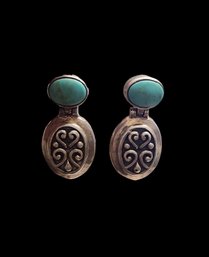 Vintage Sterling Silver Turquoise Color Earrings